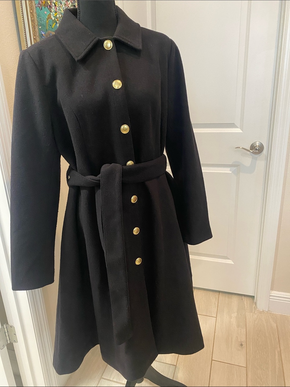 Girls with Curves Black belted coat with Gold Buttons size medium